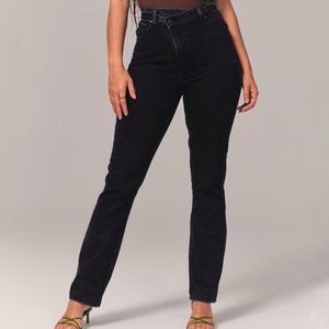 NWT Abercrombie Curve Love 90s Straight Jean In Black Criss-Cross Waistband 10